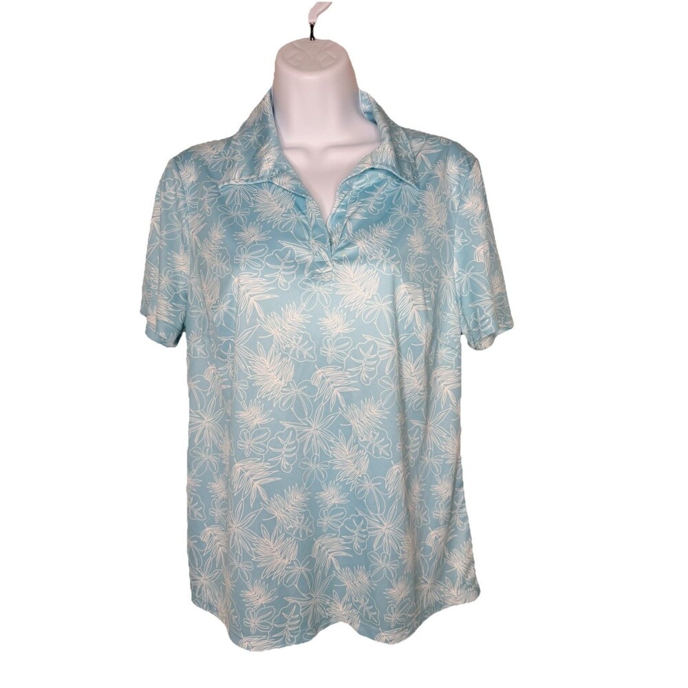 Reyn Spooner Womens Sz M Blue BRRR keep cool polo top shirt silky
